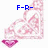 Pixelated pink and white heart-shaped icon with blue text labels and a magenta diamond shape at the bottom.
