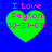Four identical green heart-shaped icons with pink text on a blue background, each displaying "I Love Peyton 10-31-08".