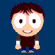 Pixelated cartoon character with brown hair, large white eyes, and a dark shirt on blue background showing six distinct poses.