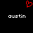 Red pixelated heart symbol above two white 'austin' text labels on black background.