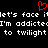 Red heart symbol above white pixelated text repeating 'let's face it I'm addicted to twilight' on black background.