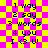 A static pixel art image with a yellow and pink checkerboard background displaying repeated text lines in black, including "1 way," "2 say," "3 words," "4 you," and "I <3 U!".