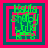 Four identical square with layered pink and teal borders contain pixelated green text reading 'Kodak' over a stylized figure, set against a solid pink background