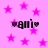 Pixelated pink background with scattered magenta stars and four identical text elements reading 'ami' flanked by heart symbols.