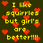 Yellow pixelated text on dark green background with red heart symbols scattered throughout, repeating the phrase "I like squirrels but girl's are better!!!" in multiple