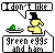 Pixel art buddy icon featuring a yellow stick figure with top hat, two speech bubbles, and a green egg dish on gray background.