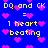 Blue background with yellow text and pink heart symbols repeating in a pattern