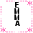 A symmetrical pixel art design with four vertical "EMMA" text blocks surrounded by pink asterisks and dotted lines on a white background.