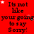 Red background with repeated black text "It's not like your going to say Sorry!" and scattered white/pink stars, partially cropped on the right.