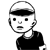 Black-and-white cartoon character with short hair and dark shirt in five sequential poses showing head tilt, mouth shape changes, and question mark speech bubble appearance.