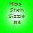 Four identical green circular icons display pixelated text reading "Miss Shen Sizzle #4" with a bright green gradient background.