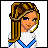 A 3x3 contact sheet of pixel art frames showing a cheerleader character with blonde hair, blue-and-white uniform, and pom-poms across different poses and text elements.