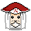 Pixelated character with red hat and white beard, four variations showing facial expression changes.