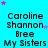 A static image with a bright cyan background displays repeated text blocks in black font, each containing 'Caroline Shannon Bree My Sisters' with scattered pink and light purple stars.