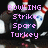 Pixelated image of bowling pins with pink text labels for different bowling terms, showing a static composition.