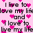 Pixelated text repeats 'i live to love my life and i love to live my life' on a pink background with scattered pink hearts.