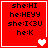 Red background with black text and white heart symbols; four identical display 'she:HI he:HEY she:I<3U he:K' in pixelated font, each 's bottom-right corner shows a different heart symbol variant