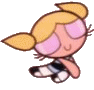 Two identical cartoon characters with blonde pigtails, pink cheeks, and black-and-white shoes face each other against a gray background.