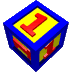 blue-bordered yellow cubes with red number 1s, each cube rotated to show different faces against a gray background