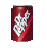 Red soda can with white stylized dog graphic on left, green text 'Original Icons .com' on right against dark background.