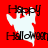 Red background with 'Happy Halloween' text and a ghost icon that changes color from white to pink across frames.