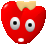 Red heart-shaped character with yellow top, white eyes with black pupils, and mouth expression changes between two states.