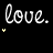 Black background with white cursive text repeating 'love.' four times per across three , each accompanied by small colorful heart symbols in yellow, orange, pink, green, blue, and purple