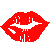 Animated contact sheet of 15 red lips icons with text variations, showing sequential frame changes from full lips to partial text displays on white backgrounds.