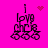 Pixelated text "I love you" with heart symbols on a bright pink background, animated by changing red dot patterns.