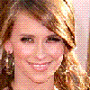 A static image displays a of text variations featuring 'Jennifer Love Hewitt' with changing letter colors and styles, alongside three headshots of a woman with brown hair