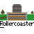 Pixelated animation of a red roller coaster train ascending a track with green trees and brown ground, repeating the sequence.
