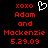 Red pixelated text on black background with white heart symbol, repeated twice side-by-side.