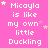 Pink background with repeated white text 'Micayla is like my own little Duckling' and scattered yellow stars, some of which change position across frames.