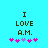 Pixelated text 'I LOVE A.M.' in brown on cyan background with five pink/purple star icons below, two versions showing animation changes.