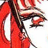 A pixelated red and white character with dark hair, wearing a long coat, holding an object in one hand.