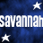Blue background with white stars and repeated text 'savannah' in pixelated font.