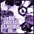 Animated sequence of a purple and white clouded sky with circular patterns, displaying the text "THE SKY IS CLOSING IN" in pixelated font.