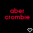 Red pixelated text 'aber crombie' appears twice on a black background with white heart symbols below each instance.