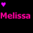 A black background displays multiple 'Melissa' text instances in various colors with purple hearts, some showing pixelated or faded effects.