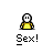 Pixel art contact sheet of a yellow stick figure icon with repeated "Sex!" text and two speech bubbles reading "MADE YA'" and "LOOK..." across seven frames.