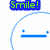 Pixelated blue rectangular banner with green text 'Smile!' above a light blue curved line and horizontal bar on white background.