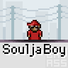 Animated contact sheet of a pixel art character in red attire performing various poses against a gray background with repeated text and grid lines.