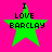 Four identical green star icons with black text "I LOVE BARCLAY" on a bright pink background, arranged in a