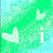 Animated green and cyan pixelated background with white text forming 'i love you' , accompanied by small heart shapes