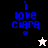 Blue pixelated text 'i love ciara' with a heart symbol, displayed on four distinct background colors including black, gray, white, and light pink.