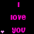 A black background displays pink text reading "I love you" with varying numbers of pink hearts on the left side of each text block.