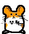 Pixelated orange and white hamster with black outlines in multiple poses including upright, side-facing, and crouched positions.