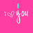 Pixelated pink background with 'I ❤️ you' text in white and cyan, transitioning to 'I LOVE you' with cyan 'LOVE' and a small heart symbol.