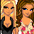 Pixel art contact sheet showing six frames of an animated buddy icon featuring two cartoon women and their lower bodies with text reading "Three One Best Words Meaning Friends Forever".