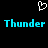 Pixelated cyan text 'Thunder Thunder' on black background with white pixel-art heart above.
